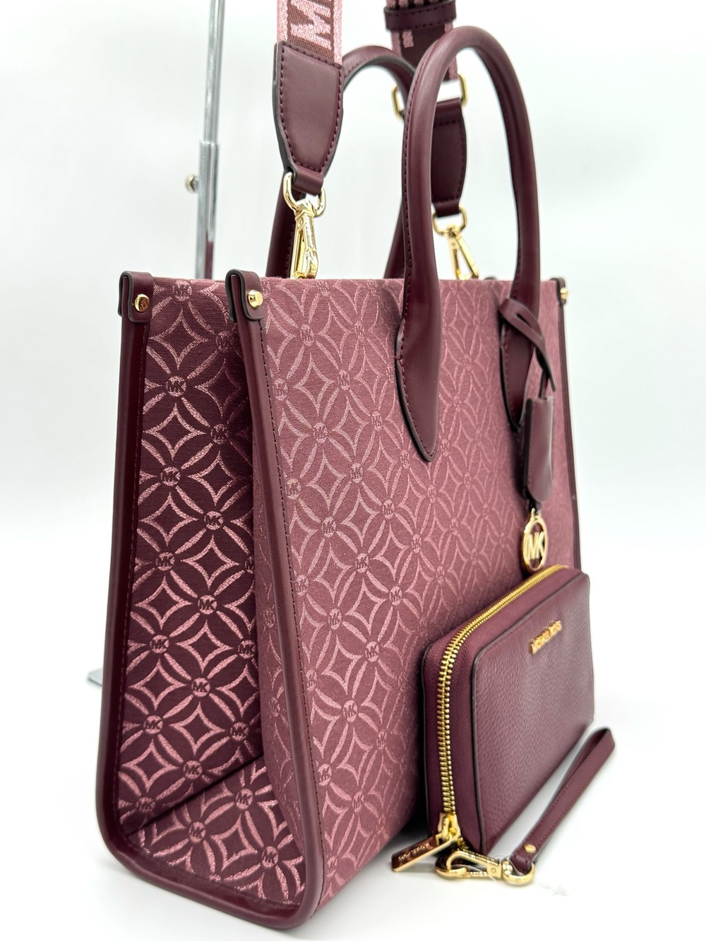 Michael Kors Medium Mirella Tote Bag & Matching Phone Case Wallet - Ox Blood - Picture 5 of 13